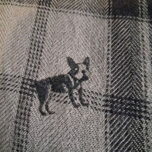 Jane And Delancy Plaid French Bulldog Print Flannel Roll Tab Sleeve Top 2XL